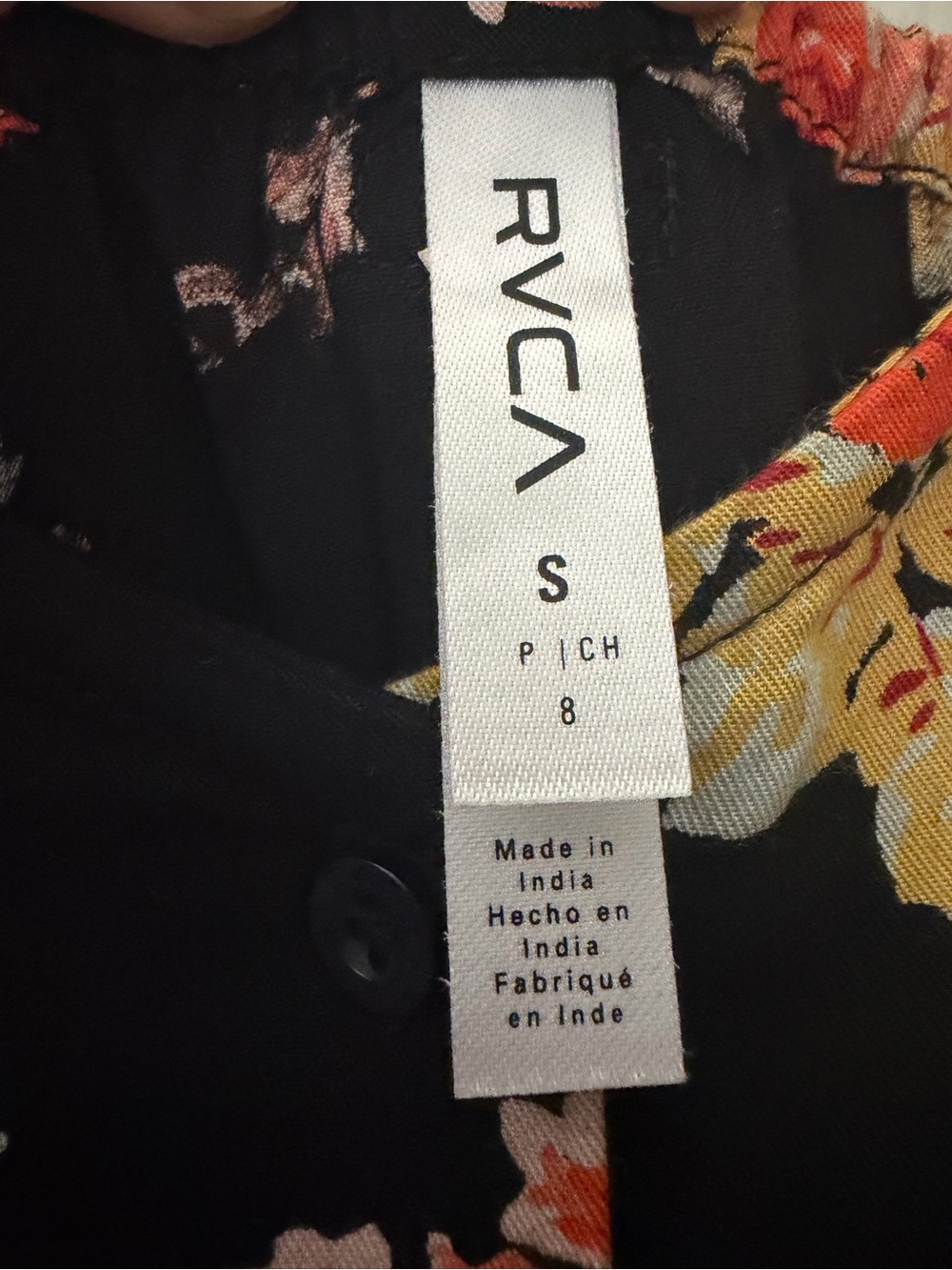 RVCA Floral Mini Dress Small Black Rose Print Button Front Boho Cottagecore - Picture 5 of 7